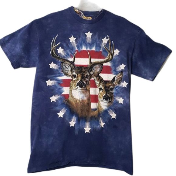 The Mountain Other - Vintage The Mountain American Flag USA Deer Blue Tie Dye T Shirt Size Large